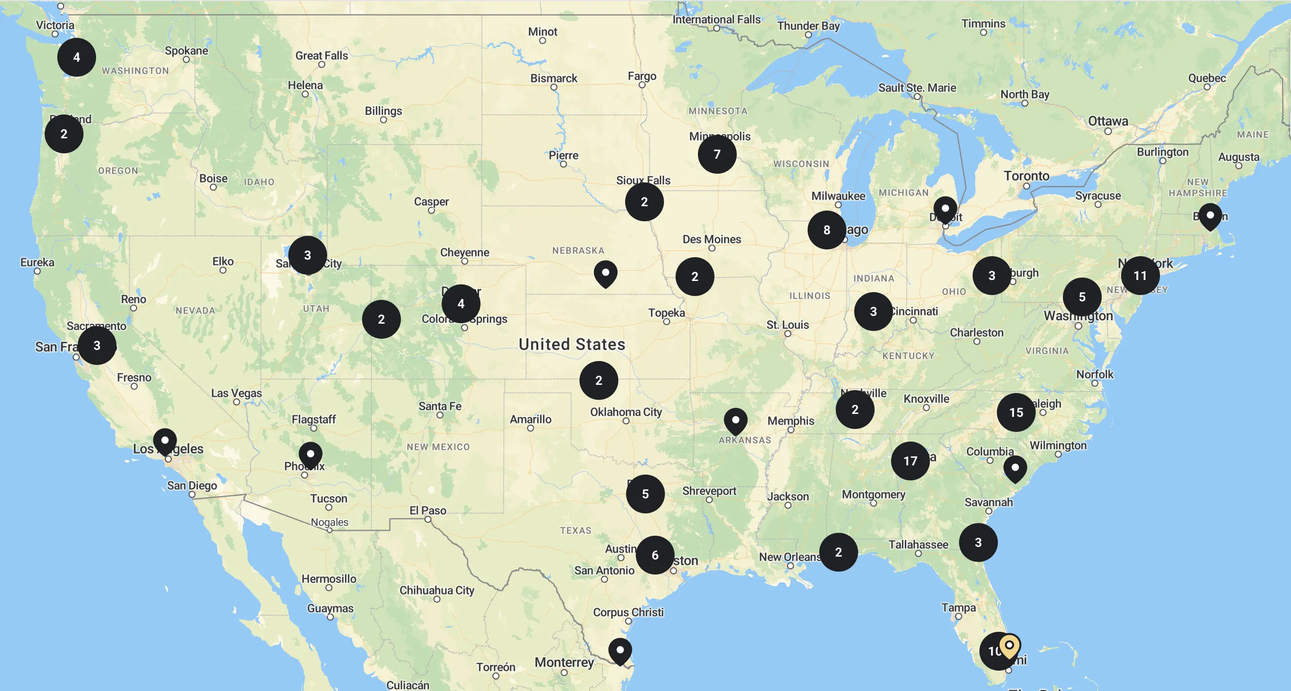 Map showing Authority Lab members across the United States